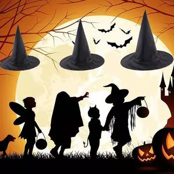 5Pcs Halloween Black Witch Hat Party Role Playing Costume Decoration Witch Hat Home Courtyard Hanging Decoration Props