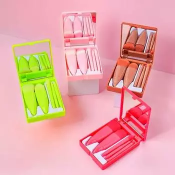 5pcs Mini Makeup Brush Set with Mirror & Case - Soft Synthetic Bristles for Powder, Blush, Eyeshadow | Portable Beauty Tools розовый