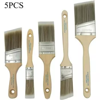 5PCS Pro Grade, Paint Brushes, 5-Piece, Paint Brush Set: Flat & Angle Brushes for Latex and Oil Paints, Stains, Interior & Exterior Home Improvement