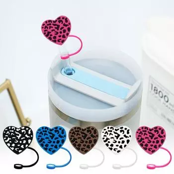 5pcs PVC Straw Cap Reusable Leopard Airtight Drinking Cap Straw Drinking Proof Decoratio T9T0 mixed colors-5pcs
