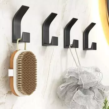5Pcs/Set No Drilling Wall Hanging Hooks Self-adhesive Clothes Towel Plastic Storage Hanger Anti-slip Bathroom Kitchen чёрный