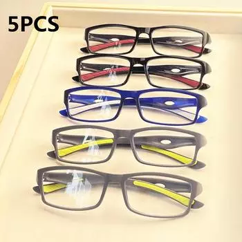 5PCS Sport Style Non-Prescription Reading Glasses Anti-Blue Light Rectangular Full Rim Eyewear, PC Frame Material +100