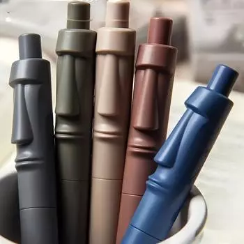 5pcs Stone Statue Click Pen, Gel Pen Brush Pen Special High Capacity Chubby Pen, Good Looking Black Water Pen, Quick Dry 0.5 Exam Signature Pocket Pen