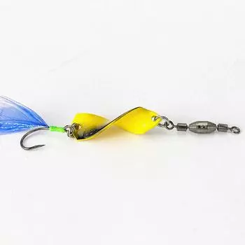 5Pcs Twisted Metal Fishing Lures Artificial Hard Baits 360 Degree Rotating Metal Jigs with Feather Fishing Accessories синий