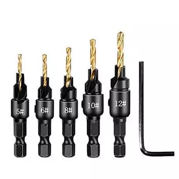 5xadjustable Countersink Woodworking Drill Bit Set Drilling Pilot Wwrench Holes