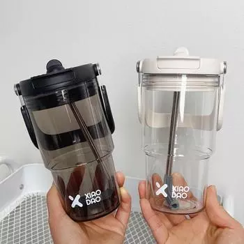 600/900Ml Sport Water Bottle with Straw Handle Cute Plastic Large Cup Drinking Ice Coffee Tea Juice Gym Travel Portable Cups