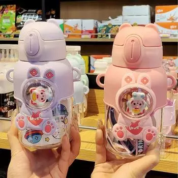600 мл детская бутылка для воды с героями мультфильмов, пластиковая чашка для воды с соломинкой для детей, школьная герметичная бутылка для питья на открытом воздухе, стакан 600ml