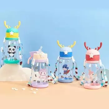 600ml Kids Water Sippy Cup Antler Creative Cartoon Baby Cups with Straws Leakproof Water Bottles Outdoor Children s Cup 600ml