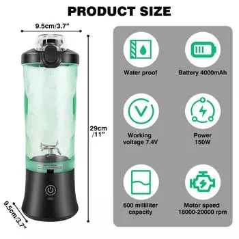 600ml Portable Mini Blender,USB Rechargeable Small Smoothie Blender,Large Capacity Travel Blender Portable Smoothies,Blends Ice UNITED KINGDOM
