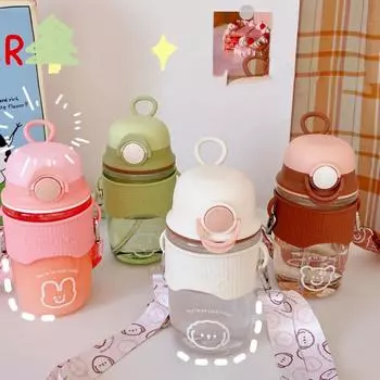 600ml Tumbler With Straw Cute Water Bottle For Girl Ins Style Cartoon Mug Outdoor Gym Sports Drinking Kettle Portable Kawaii Cup without stickers