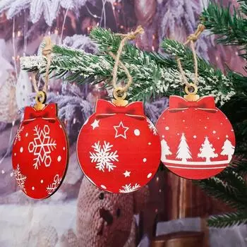 60-12PCS Christmas Ball Pendants Wooden Xmas Tree Hanging Pendants DIY Craft Ornaments Home New Year Navidad Decoration Gifts 12PCS(1set)