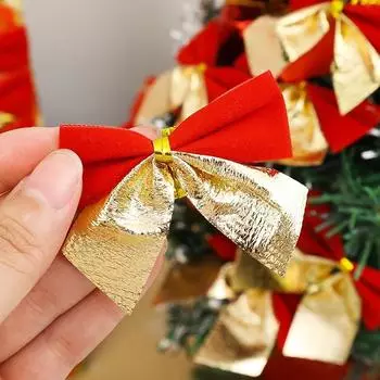 60/12Pcs Gold Christmas Bow Mini Red Glitter Ribbons Bow Xmas Tree Ornaments Gift Wrapping DIY Crafts Navidad Party Home Decors 12PCS(1pack) золотой