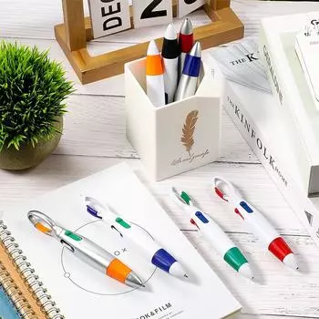 60 Pcs Retractable Shuttle Pen With Hiking Clip Mini 4-in-1 Multi-color Ink Ballpoint Pen With Key Chain For Children Nurses