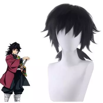 60 см Demon Slayer Kimetsu no Yaiba Tomioka Giyuu черный парик с хвостиком Косплэй костюм термостойкие синтетические волосы мужские и женские парики One Size чёрный