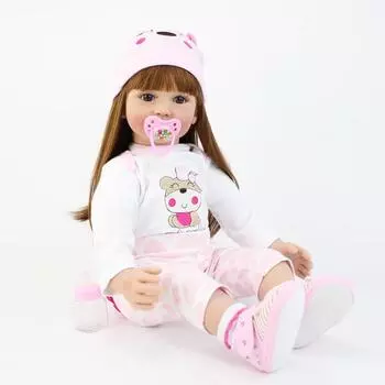 60 см тканевое тело Reborn Baby Doll Косплей Девочка Реалистичная 55 см полностью силиконовое тело новорожденная кукла принцесса с милыми мультяшными костюмами коровы детская кровать Playmate игрушка 60cm cloth body синий