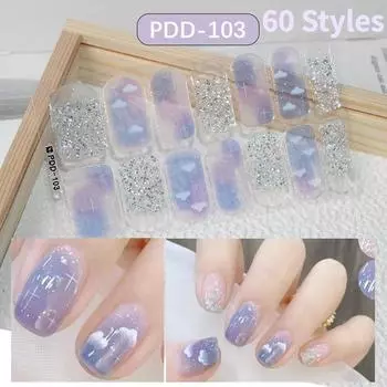 60 стилей DIY полуотвержденные гелевые наклейки для ногтей долговечные однотонные свежие цветы весной полоски для ногтей патч-слайдер наклейка с полным покрытием PDD-101
