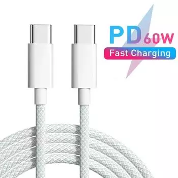 60 Вт PD USB Type C - Type C кабель для передачи данных для iPhone 15 Xiaomi Poco Быстрая зарядка USB C кабели Type-C телефон зарядное устройство шнур провод 1m