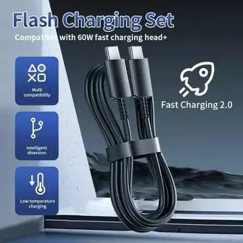 60 Вт USB C - Type C кабель для быстрой зарядки для Samsung Galaxy S23 S22 S21 S20 Ultra Plus Note 20 10 телефон быстрый кабель для передачи данных 1m