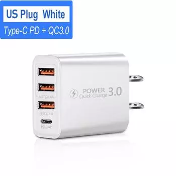 60 Вт USB C зарядное устройство Quick Charge 3.0 QC3.0 мобильный телефон настенный адаптер для быстрой зарядки iPhone Samsung Xiaomi Poco USB TypeC зарядное устройство White US Plug