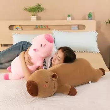 60Cm Prone Posture Version Capibala Long Strip Pillow Plush Stuffed Doll Capybara Plush Animal Toy Children S Birthday Gift Doll 60cm розовый