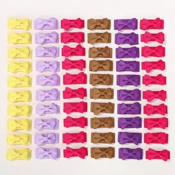 60Pcs/Lot Solid Mini Bowknot with Hair Clips for Kids Girls Clips Grosgrain Random Color Hairpins New Headwear Hair Accessories