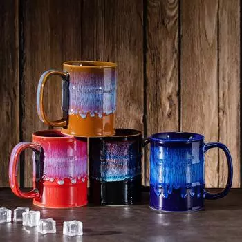 620ML Ceramic Mug Oil Barrel Mug Large Capacity Beer Cup Kitchen Bar Supplies Creative Kiln Glaze Ceramic Mug Household Cups 620ml синий