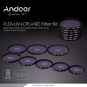 62/67/55/52/58/77 мм UV+CPL+FLD+ND (ND2 ND4 ND8) Набор фотофильтров Ультрафиолетовый с круговой поляризацией 49 mm