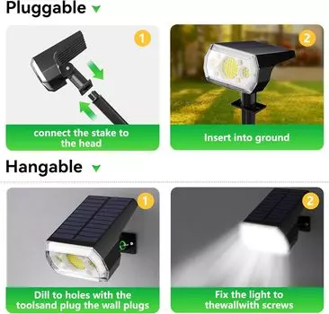 64 LED Solar Spot Lights Outdoor Solar Landscape Lights IP65 Waterproof Brightness Adjustable for Garden Patio Yard Pathway White