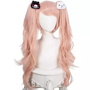 65 см женские длинные парики Dangan Ronpa Enoshima Junko парик с хвостиками, заколки для волос с медведем, карнавальный костюм Danganronpa, термостойкие волосы 60-65cm золотой