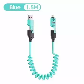 65 Вт быстрое зарядное устройство пружинный USB-кабель 4 в 1 пружинный кабель передачи данных 6A USB Type C пружинный телескопический провод для iPhone iPad MacBook Huawei синий