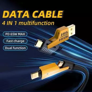 65 Вт PD 4 в 1 сверхбыстрый зарядный кабель для iPhone 15 14 13 12 11 Pro Max Samsung Huawei Xiaomi Redmi POCO Type C зарядный кабель 1m