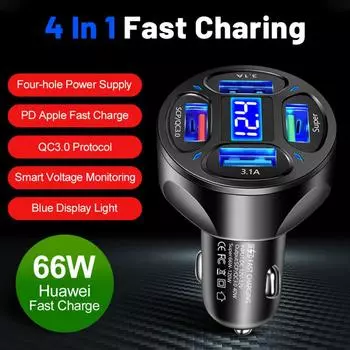 66 Вт 4usb автомобильное зарядное устройство QC3.0 быстрая зарядка интеллектуальный светодиодный цифровой дисплей телефон зарядное устройство адаптер зарядное устройство автомобильные аксессуары
