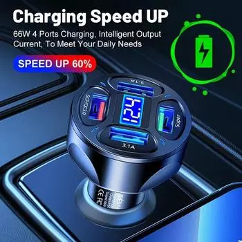 66 Вт 5 В 3 А быстрая зарядка 4 порта USB автомобильный телефон адаптер цифровой дисплей быстрая зарядка для IPhone Huawei Samsung Xiaomi универсальный Black