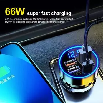 66 Вт 6 портов PD QC3.0 автомобильное зарядное устройство быстрая зарядка USB C автомобильное зарядное устройство для телефона адаптер типа C в машину для iPhone Samsung Huawei Xiaomi чёрный