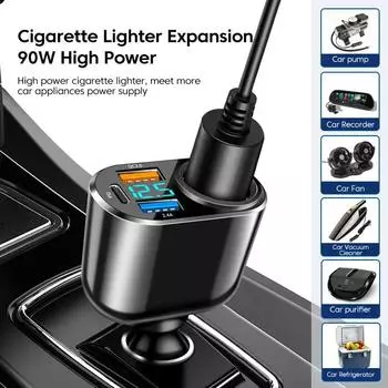 66 Вт Автомобильное зарядное устройство USB для прикуривателя QC3.0 PD3.0 Разветвитель зарядного устройства Адаптер питания Розетка со светодиодным дисплеем Быстрое зарядное устройство