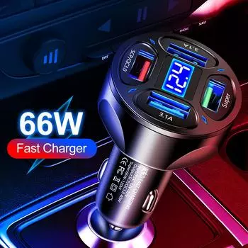 66 Вт быстрая зарядка 4 порта USB автомобильное зарядное устройство быстрая зарядка 3.0 автомобильное зарядное устройство для мобильного телефона адаптер для Xiaomi Samsung iphone Huawei белый