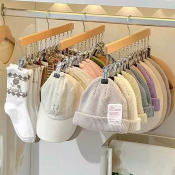 6/10 Clips Hat Holder,Household Multifunctional Organizer for Cap Socks Towel,Household Wooden Hats Hanger for Closet Storage 1PCS