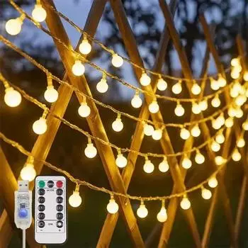 6/10M USB теплый белый светодиодный шар гирлянда с дистанционным управлением сказочная гирлянда для внутреннего наружного сада свадьба рождественский декор 6M 50LED теплый белый
