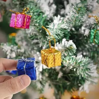 6-120 шт. Мини-подарочные коробки, подвески для рождественской елки, красочные квадратные пенопластовые коробки, украшения для рождественской новогодней вечеринки, оптовая продажа 6PCS