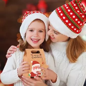 6/12/24Pcs Christmas Candy Gift Box with Tag Kraft Paper Cookie Snack Packing Bags 2024 Xmas Party Home Decoration New Year 2025 6pcs коричневый