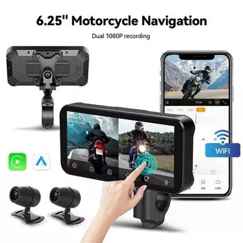 6,25-дюймовый портативный смарт-плеер Carplay MP5 для мотоцикла, беспроводной Carplay Android, с передней и задней камерой, видеорегистратор для мотоцикла