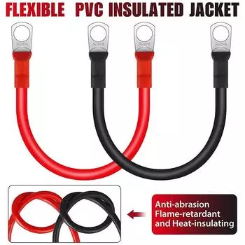 6/4 AWG, 16/25 мм, 2 кабеля для подключения аккумулятора, медный провод с наконечниками для ИБП, инвертор, серия батарей, параллельное подключение 25mm (4 AWG)