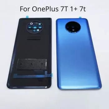 6,55 Задняя крышка для OnePlus 7T 1 + 7t задняя крышка батарейного отсека задняя стеклянная крышка Замена корпуса с объективом камеры Blue no lens