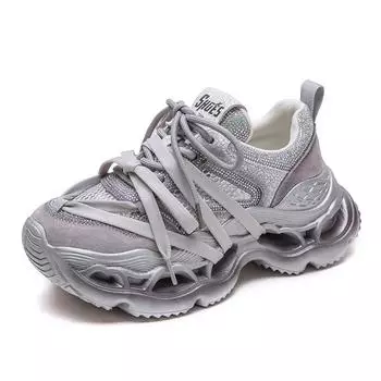 6.5CM Women Thick Sole Platform Casual Sneakers Summer Mesh Breathable Mixed Colors Rhinestone Outside Height Increasing Shoes 35