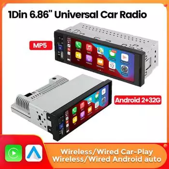 6,86 1Din проводной беспроводной Carplay Android Auto MP5 автомобильный радиоприемник мультимедийный плеер BT FM Mirror Link автомобильная аудиосистема стерео