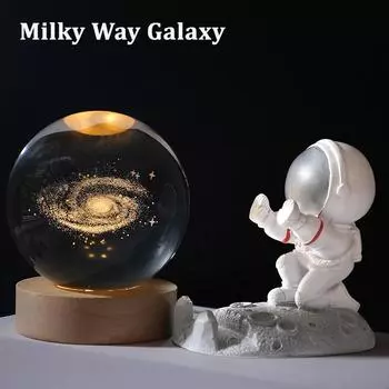 6/8 см 3D хрустальный шар украшение 2024 астрономия солнечная система планеты луна астронавт светодиодные шары домашний снег стеклянный шар украшения 6cm ball with base