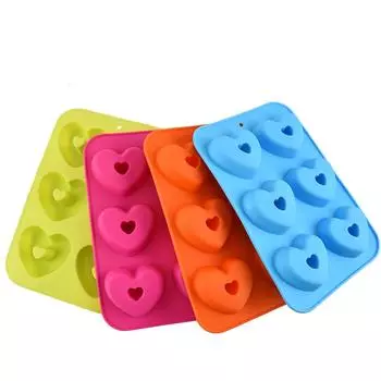 6 Cavity Heart Shaped Donut Mold Silicone Non-stick Baking Tray Reusable Folded Donuts Maker Colorful Soft Dessert Making Tool ярко-розовый
