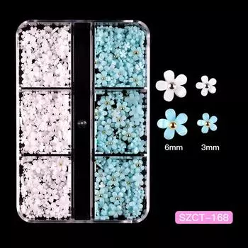6 Grid Nail Art Jewelry Three-Dimensional Abs Resin Five-Petal Flower Nail Art Jewelry Mixed Color Mixed
