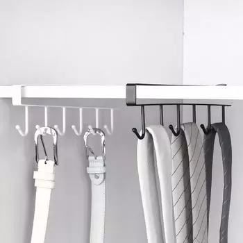6 Hooks Iron Storage Shelf Wardrobe Cabinet Metal Under Shelves Mug Cup Hanger Bathroom Kitchen Organizer Hanging Rack Holder чёрный