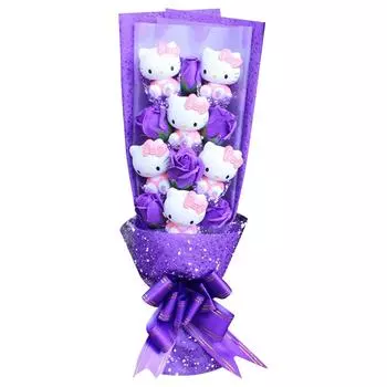 6 кошек аниме букет плюшевая кукла кавайный мыльный цветок подарочная коробка роза мультфильм подарки на день святого валентина One Size фиолетовый